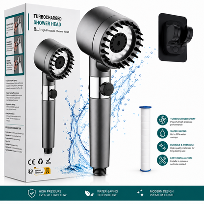 Cabezal de ducha AquaForce con filtro y Accesorios según elección.