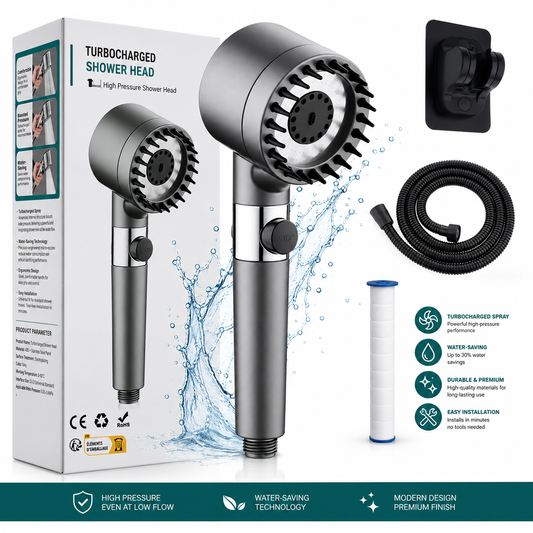 Cabezal de ducha AquaForce con filtro y Accesorios según elección.