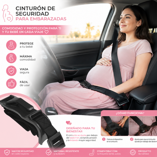 BellySafe ᵀᴹ Cinturón de seguridad para mujeres embarazadas, soporte antideslizante para copiloto, dispositivo extensor para conducción en embarazo con protector abdominal.